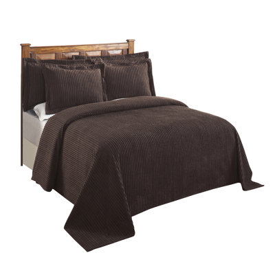 Jullian 100% Cotton Chenille Tufted Bedspread, Classic Stripe Design, Soft Breathable Coverlet, All-Season Machine Washable, OEKO-TEX Certified, Twin Size, Chocolate