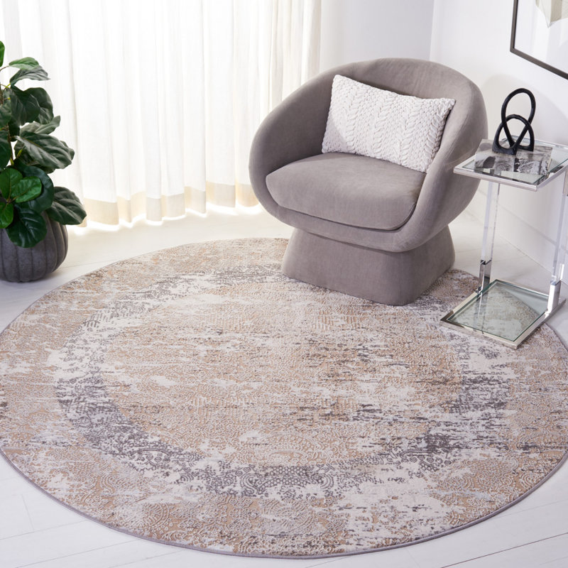 Tapis beige / gris Minyard 271, Rond 6 pi 7 po