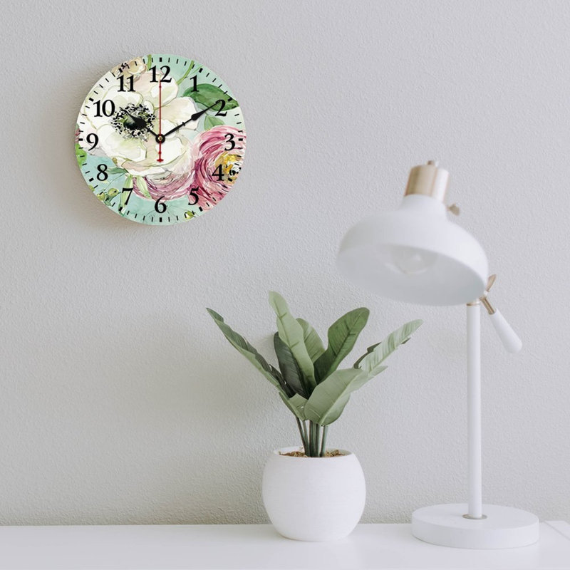 Horloge murale décorative bleue et dorée pour patio de salon 12 po x 12 po