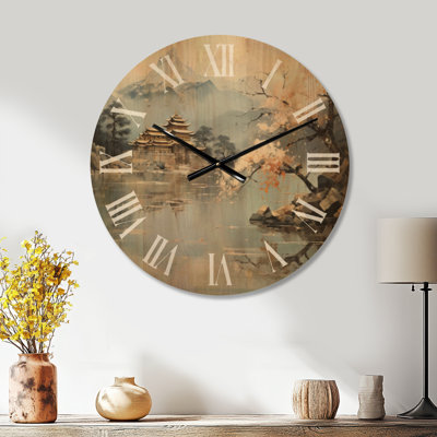 Très grande horloge murale asiatique Asian Art Imperial Landscape II