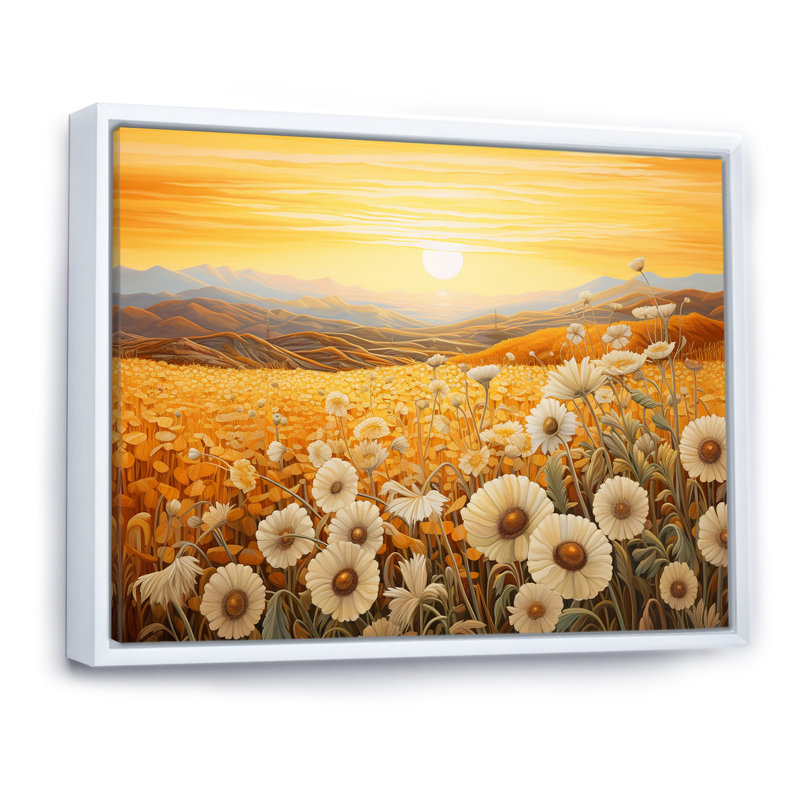 Radiant Golden Blooming Meadow II sur toile, Cadre flottant blanc, H 34 po x l 44 po x P 1,5 po