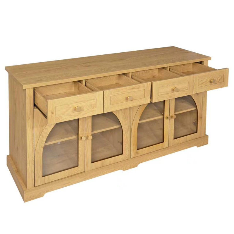 Buffet l 60 "avec 4 portes en verre, Naturel