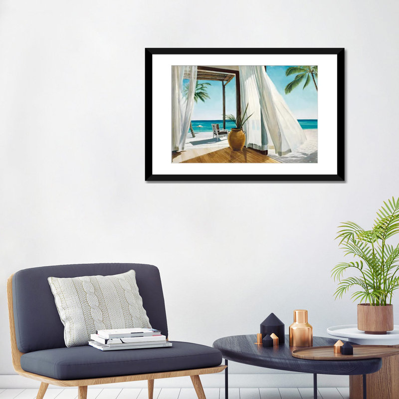 «Sea Breeze I», reproduction d'art sur toile, H 24 po x l 32 po x P 1 po, Papier avec cadre noir, Blanc