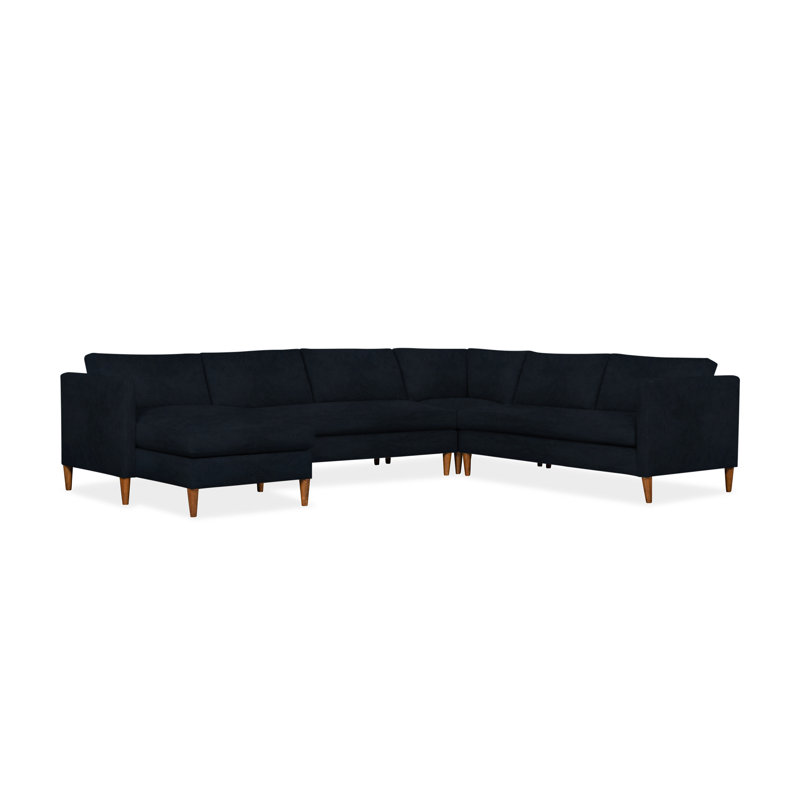 Clifford 4-Piece Upholstered Custom Sectional, Left Hand Facing, Bella Ink Blue Performance Velvet