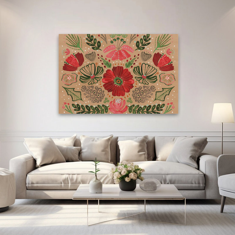 Holiday Lore III, contemporain, floral doré, crème Christma, H 60 po x l 40 po