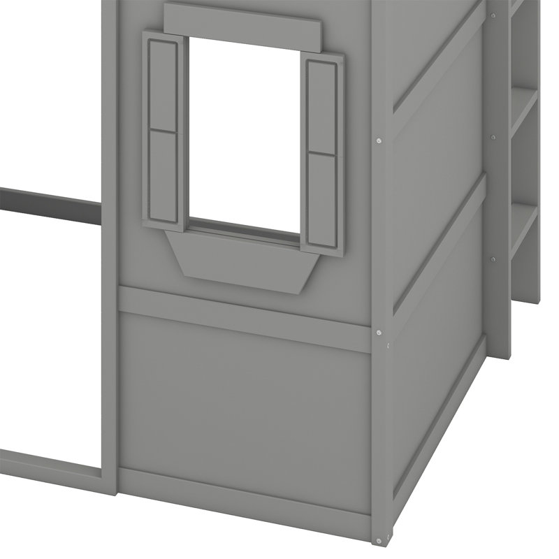 House Loft Bed With Ladder, Gray