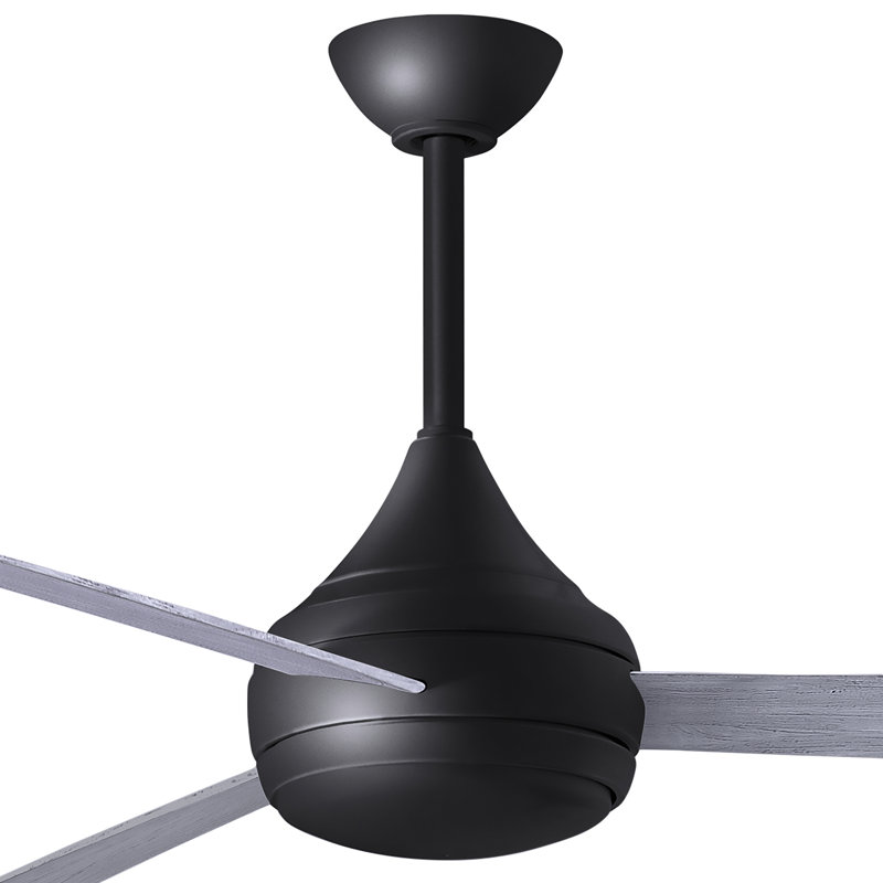 Donaire LED Outdoor Downrod Ceiling Fan, Matte Black, Barn Wood Tone