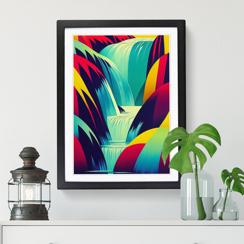Waterfall Pop Art Vol.2 - Single Picture Frame Print, 46cm H x 34cm W x 2cm D, Oak