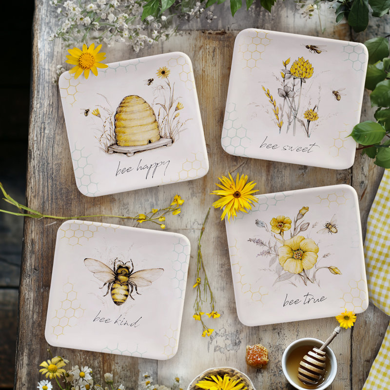 Certified International Bee Sweet Set/4 Canape Plates, Asst.