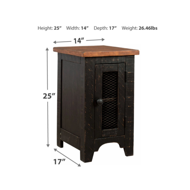 Valebeck Black and Brown Rustic Wood Metal Storage End Table