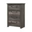 Commode haute 4 tiroirs, panneau de mélamine gris, poignées rabattables Nemy