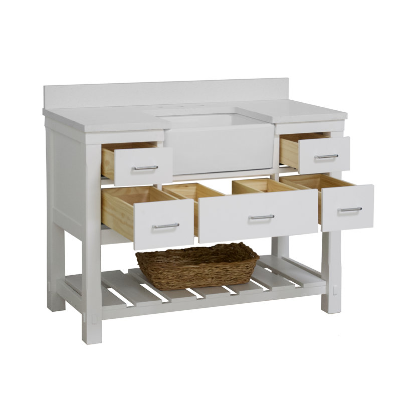 Hitton 48" Single Bathroom Vanity Set with White Cabinet and Quartz Countertop, White, Quartz