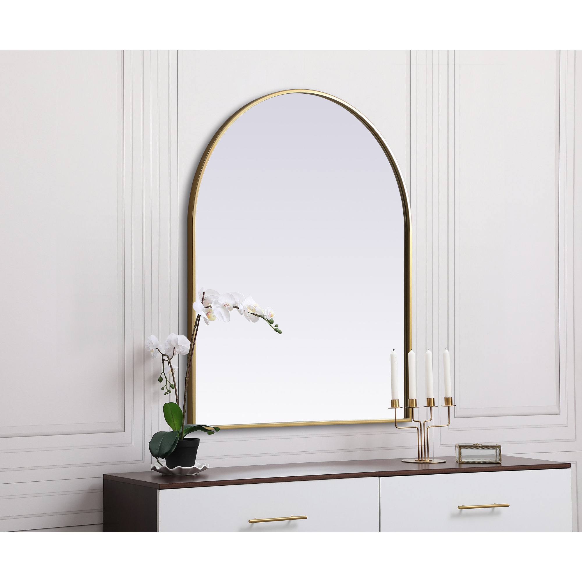 Sabine Metal Arch Wall Mirror, 36" x 30", Brass
