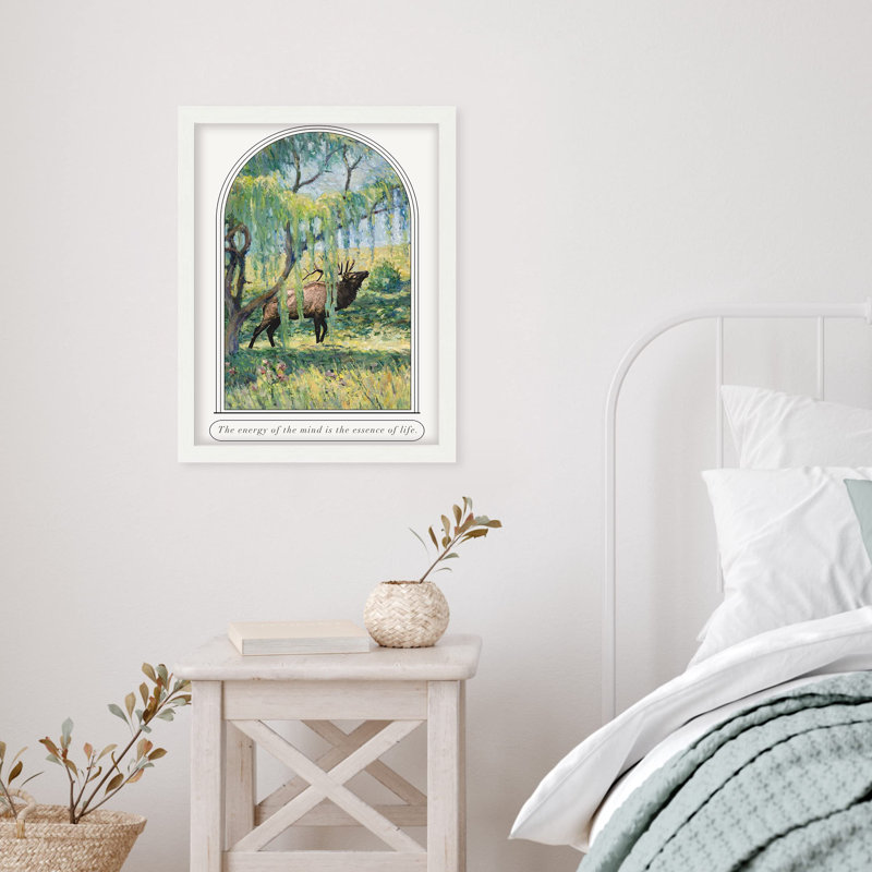 «Moose In Pastel Forest Tree Field» sur papier, Blanc