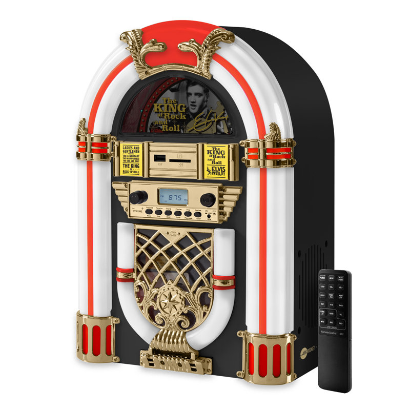 ArkrocketxElvis Presley Mini Jukebox / Tabletop CD Player / Bluetooth Speaker (Black/Gold)