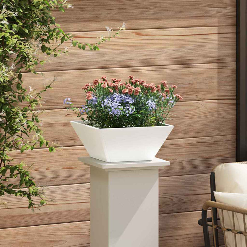 Garden Planter Decor Metal Trapezoidal Outdoor Modern Terrace Holder, White, 15cmH x 35cmW x 35cmD