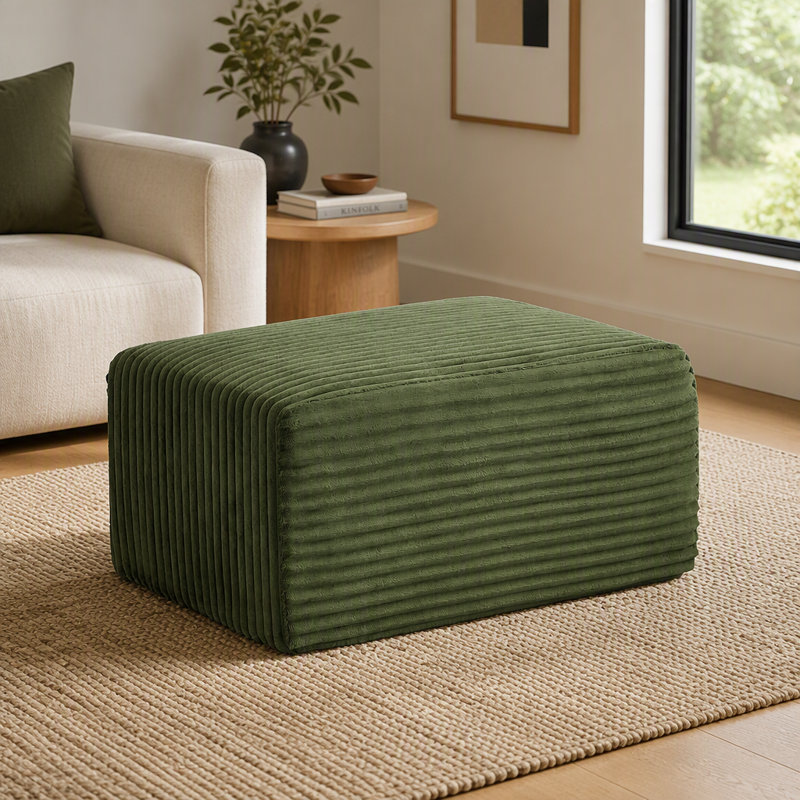 Canapé d'angle Cloud en forme de L avec pouf, confort moelleux et tissu velours côtelé résistant pour un style de vie moderne