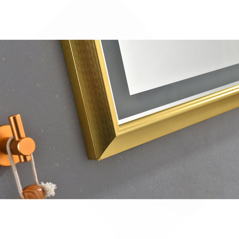 Miroir de salle de bain 72 po x 48 po à DEL avec cadre en aluminium, miroir de meuble-lavabo mural, anti-buée, mémoire, 3 couleurs, réglable en continu