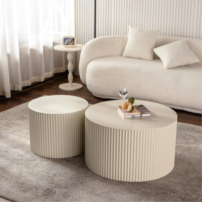 Table d'appoint ronde beige et crème pour appartement - sans assemblage