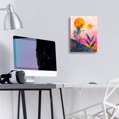 Lune et soleil géométriques roses exclusives Mid-Century 4 pi par Momart 12 po x 16 po