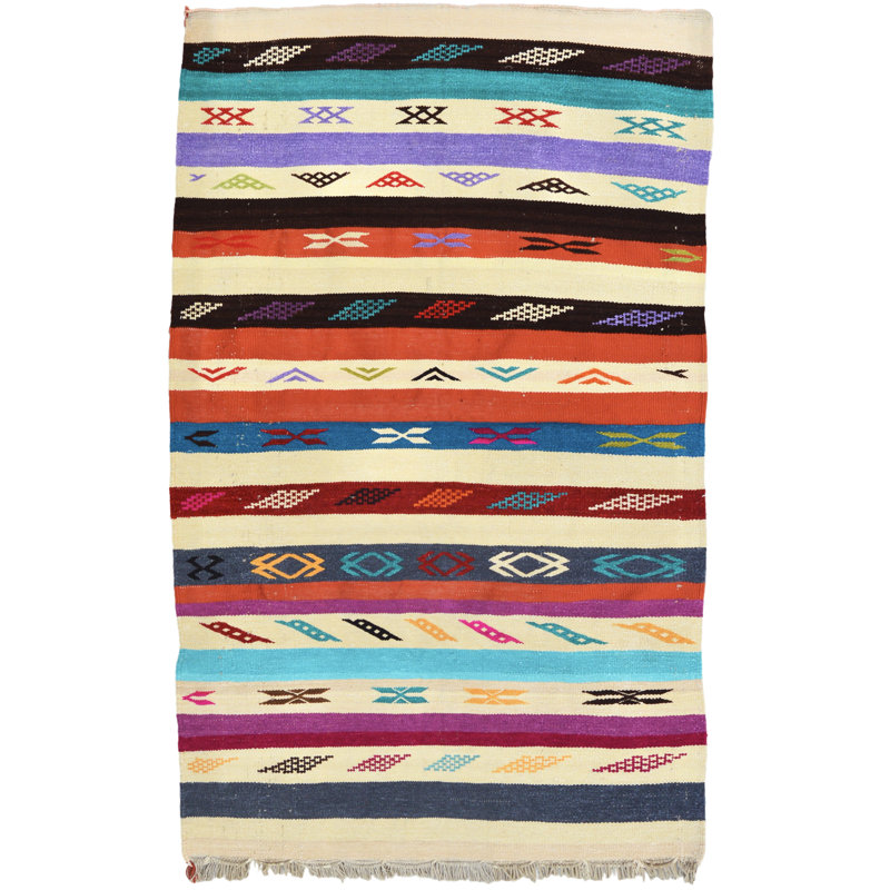 Tapis unique beige, mauve, orange et noir de 3 pi x 4 pi 10 po One-of-a-Kind
