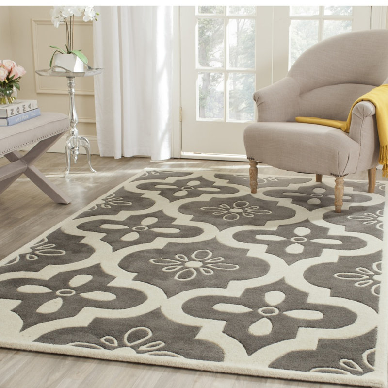 Carolene Hand Tufted Wool Floral Rug, Rectangle 8' x 10'