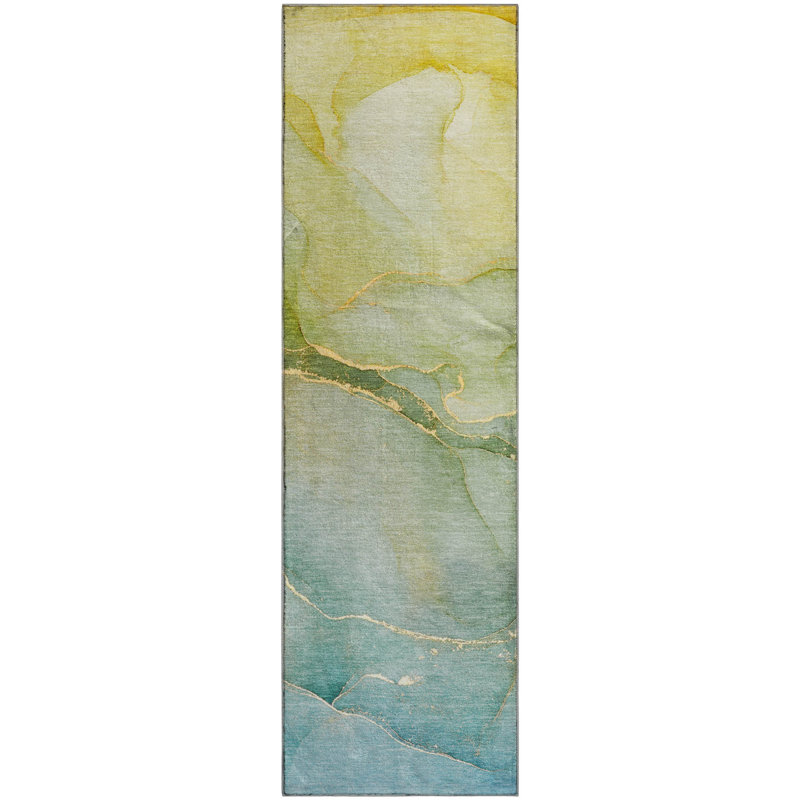 Tapis de couloir vert Premium 2 pi 3 po x 7 pi 6 po lavable à la machine Premium Cerrito AMF508
