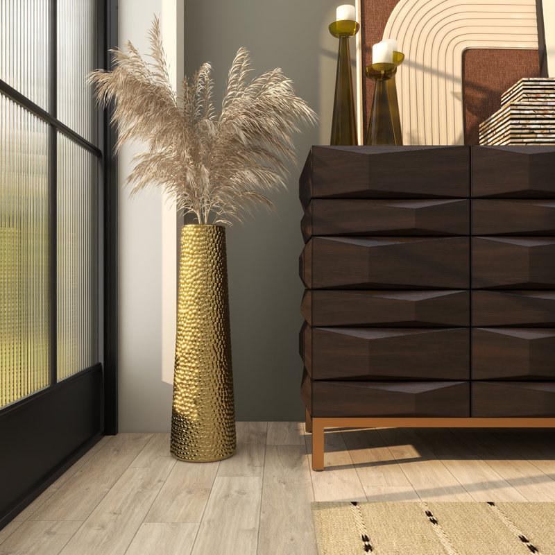 Grand vase décoratif en céramique Akerra, H 25 po x l 7,2 po x P 7,15 po, Doré