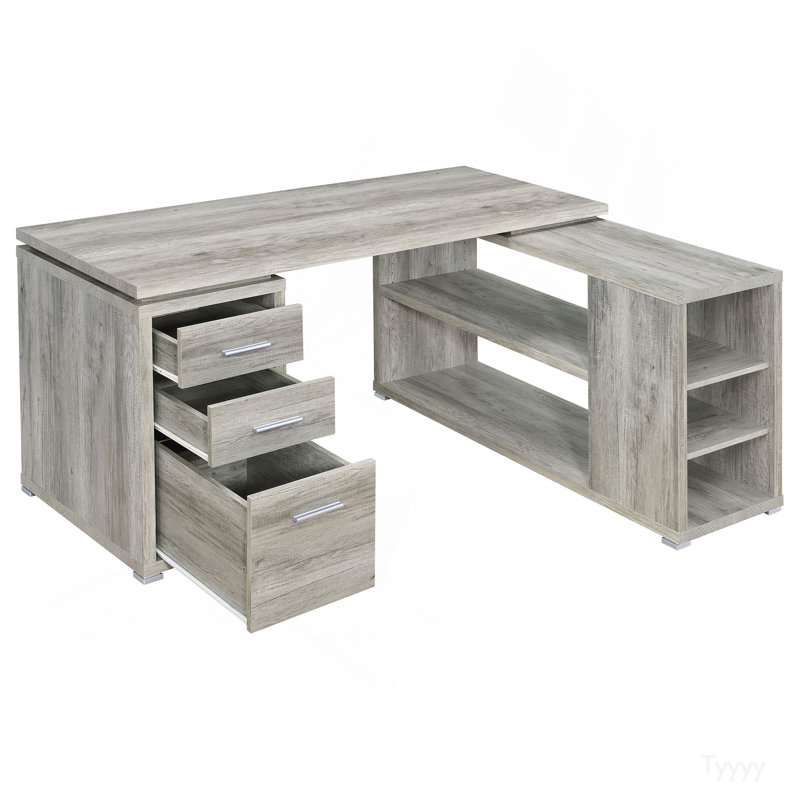 Bureau en forme de L à 3 tiroirs Tona Grey Driftwood, Light Gray
