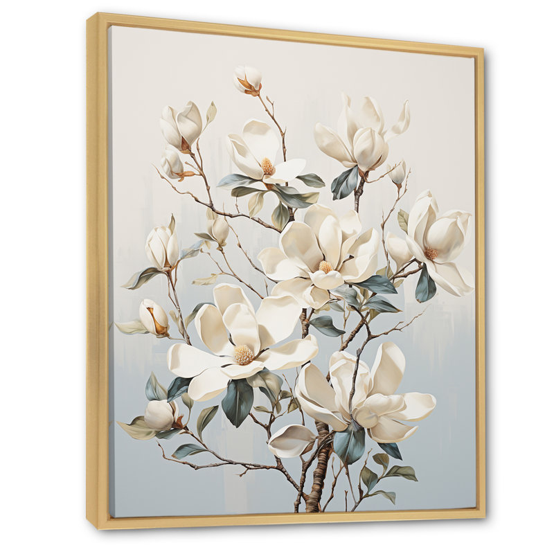 «Magnolias Beauty Blossums», impression sur toile, H 32 po x l 16 po x P 1 po, Cadre naturel flottant