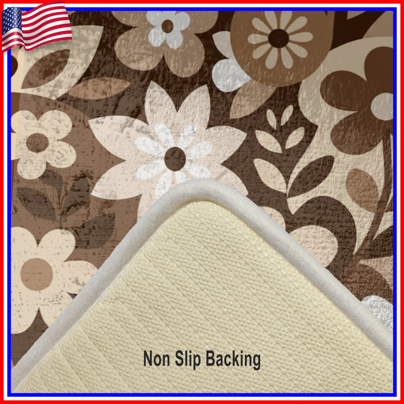 Tapis de bain à fleurs noires et blanches, L 24 po x L 17 po, Dark Brown Light Beige