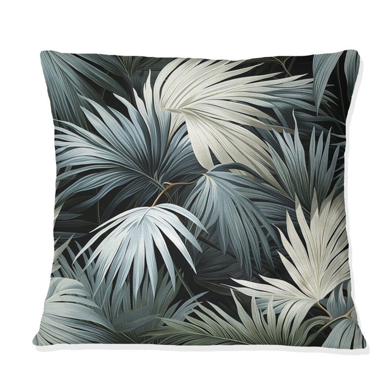 Coussin décoratif en polyester monochrome à motif tropical I - Floral, H 16 po x l 16 po