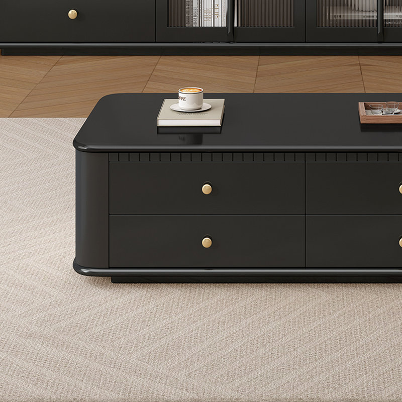 Table basse style français avec verre nervuré, Noir, H 16,53 po x L 51,18 po x l 27,55 po