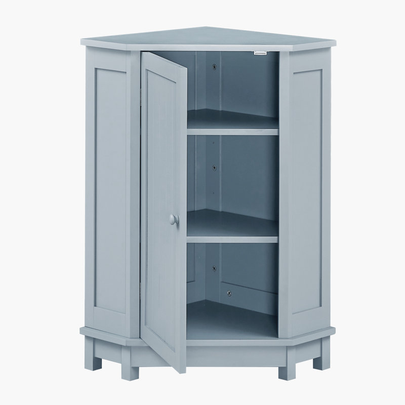 Armoire de salle de bain Armoire de rangement de coin triangulaire avec tablette ajustable, Gris clair