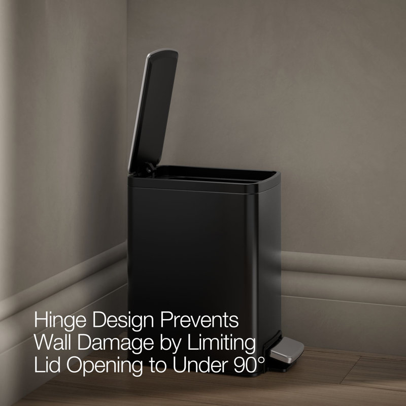 6-Liter Step Trash Can, Black Stainless, Black