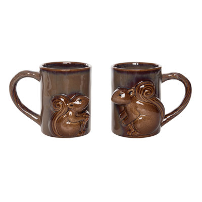 Stoneware Brown Harvest Squirrel Mug Set of 2 4.33 Inch Drinkware for Fall and Harvest 13.5oz Indoor Use Perfect for Decoration Gift Giving and Hostess Gifts Ideal for Autumn Gatherings