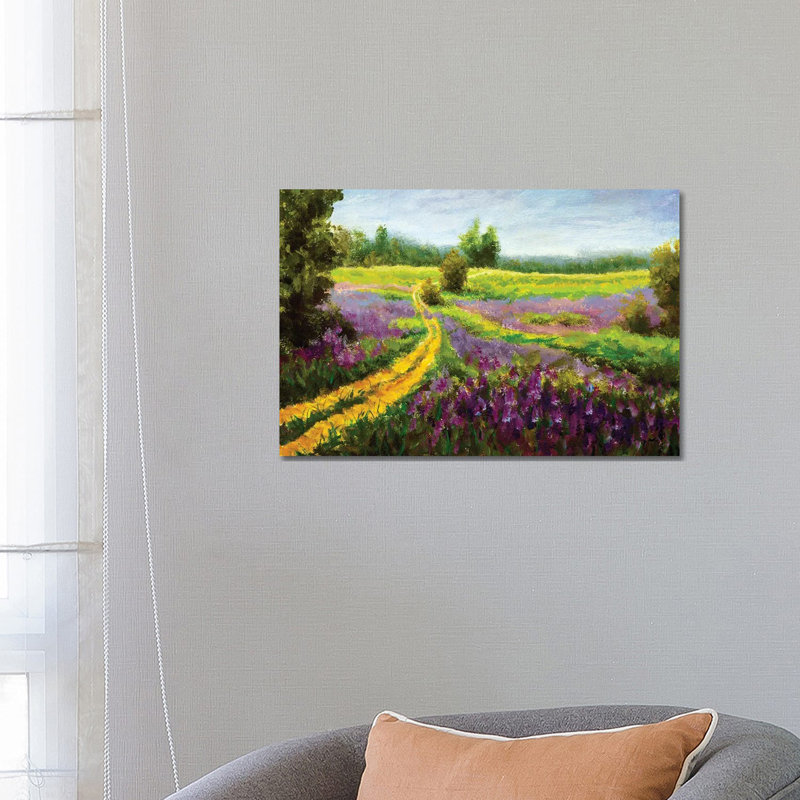 Purple Flowers Field by Valery Rybakow - Painting on Canvas, 66.04 cm H x 45.72 cm W x 1.91 cm D, Wrapped Canvas