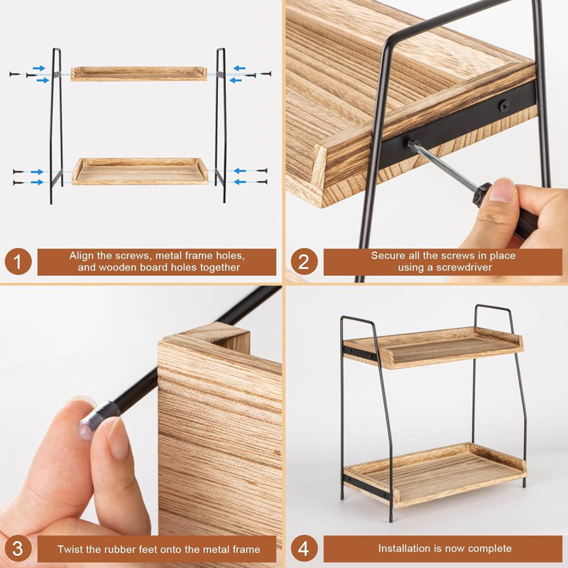 Countertop Coffee Station Organizer, 2 Tier Wooden Shelf, for Coffee Bar Accessories, Condiment Storage Caddy for Kitchen, Home, Office - Brown