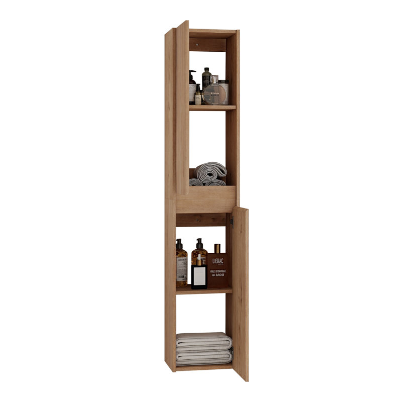 12" Bathroom Wall-Mounted Side Cabinet, 2 Soft-Close Doors, Float Design (12x2 KD), Brown