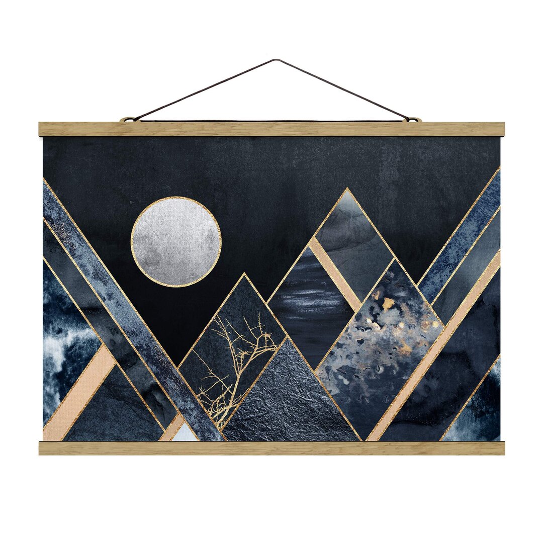 Grafikdruck Golden Moon Abstract Black Mountains von Elisabeth Fredriksson