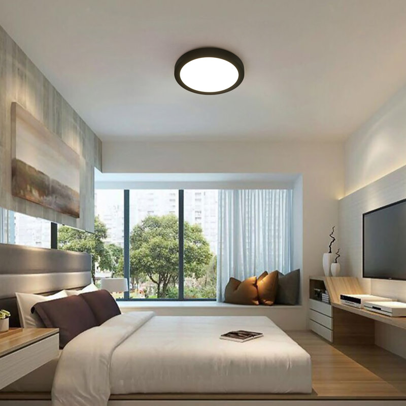 9.5 Inch LED Flush Mount Ceiling Light with Black Frame, 4000K Natural White, Dimmable, 15W 1050LM, Super Slim LED Ceiling Light Fixture, for Closet, Basement, Hallway, ETL Listed