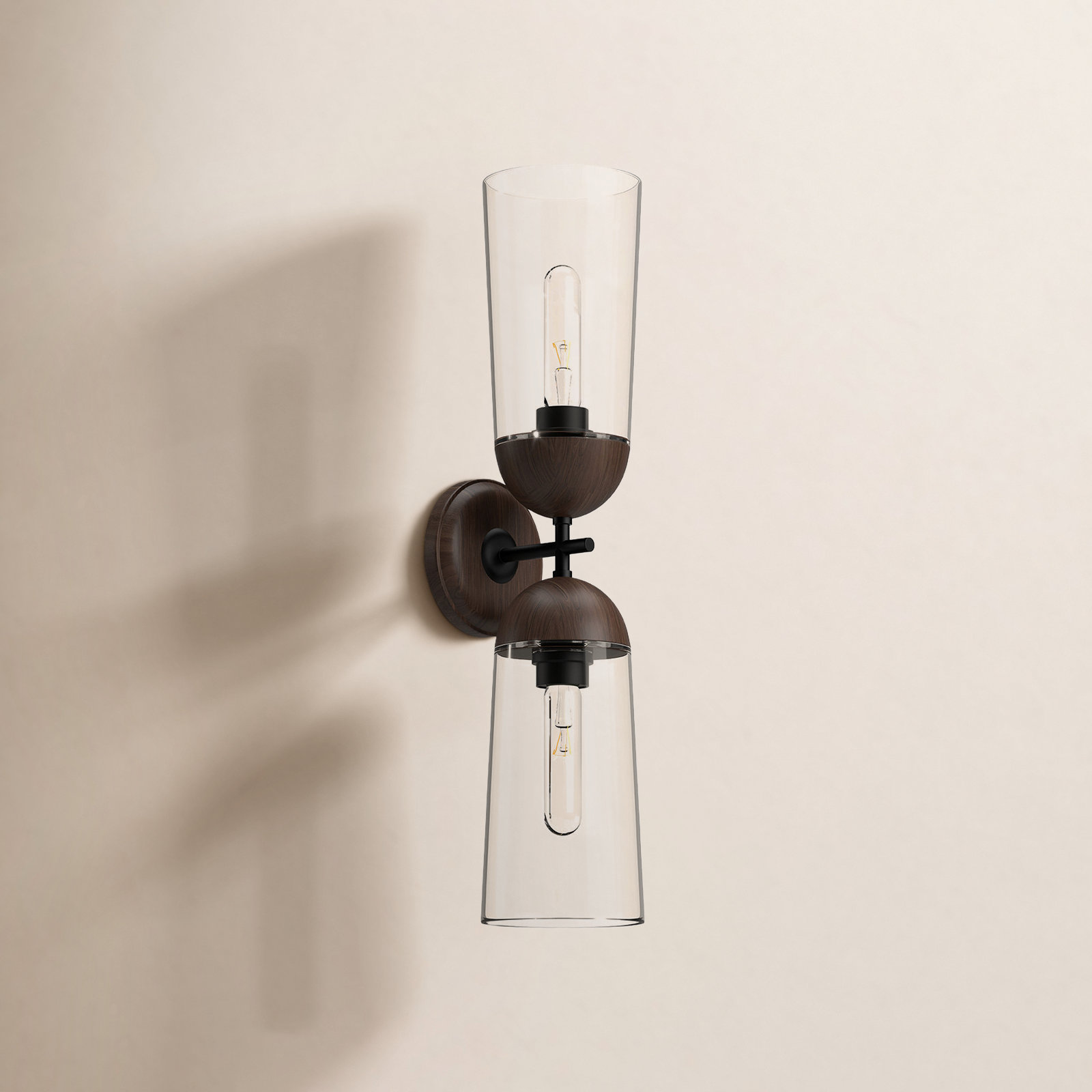 Shiloh Transparent Vanity Light, Aged Gold/Walnut, 2
