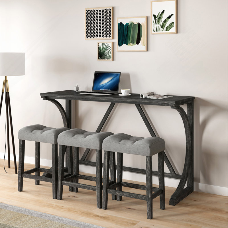 Ensemble de table de bar avec prise de courant, ensemble de table de bar et de chaises, ensemble de table de salle à manger 4 pièces, ensemble de table de petit déjeuner industriel, pour salon, salle à manger, salle de jeux