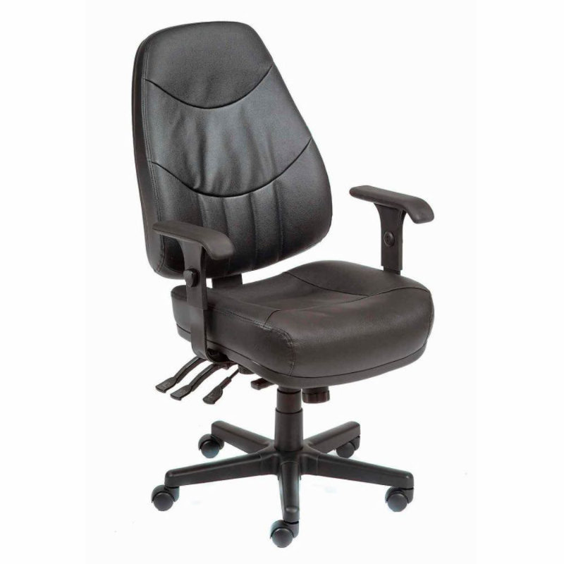 Chaise de bureau Interion avec dossier haut et accoudoirs réglables, cuir, noir