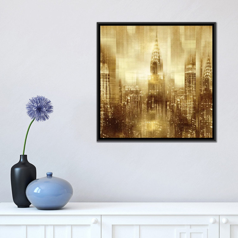 Kate Carrigan, «NYC - Reflections in Gold I», impression sur toile, H 18 po x l 18 po x P 1,5 po, Toile avec cadre noir