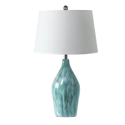 28" Modern Table Lamp, Hand-glazed Green Ceramic Bedside Lamp With Bulb, Nightstand Light For Living Room Bedroom Office