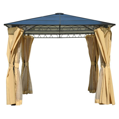 10'X10' Hardtop Outdoor Gazebo With Polycarbonate Roof, Mosquito Netting & Privacy Screens