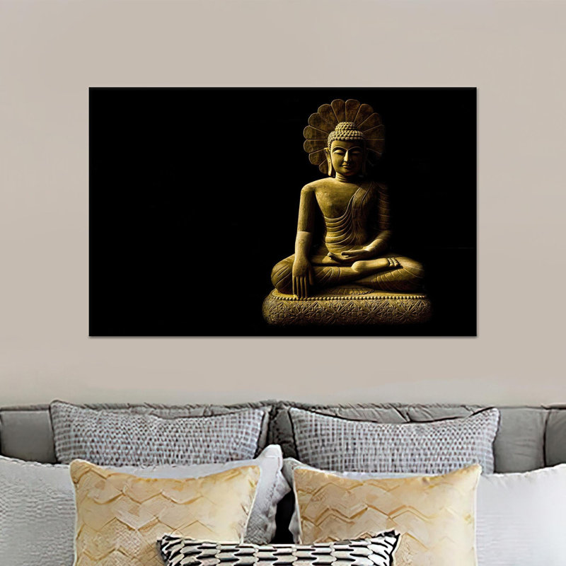 Impression sur toile Golden Buddha: élégante décoration murale asiatique, toile tendue 1P, H: 23,6 po x l: 35,4 po