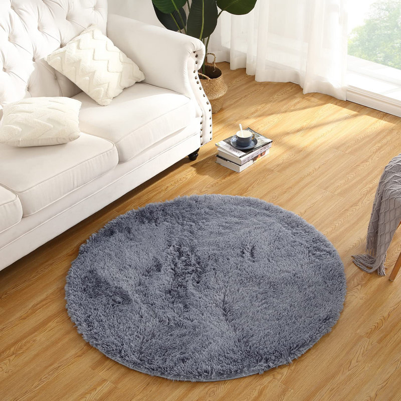 Washable Area Rug, Gray, Round 100 cm