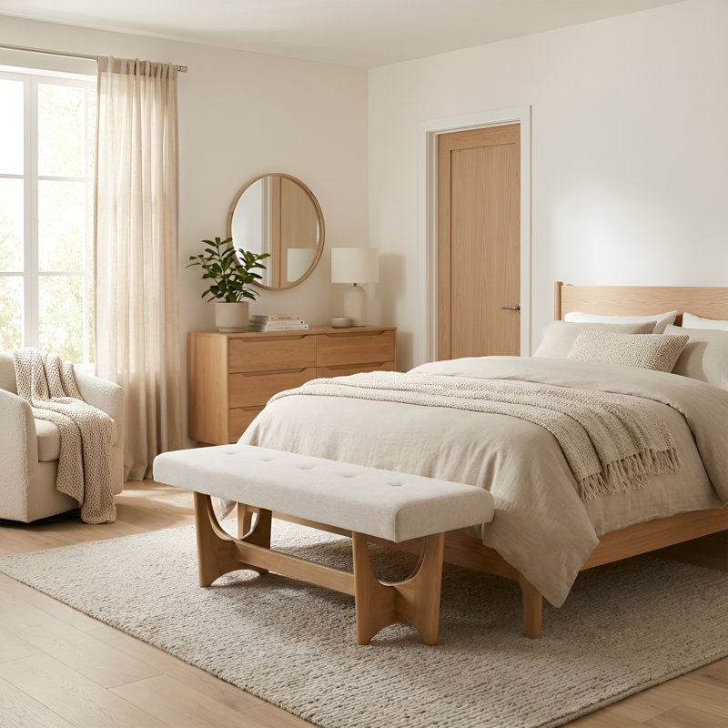 Upholstered Entryway Bench With Tufted Button Seat And Solid Wood Legs, Modern End Of Bed Bench For Living Room/Bedroom/Hallway